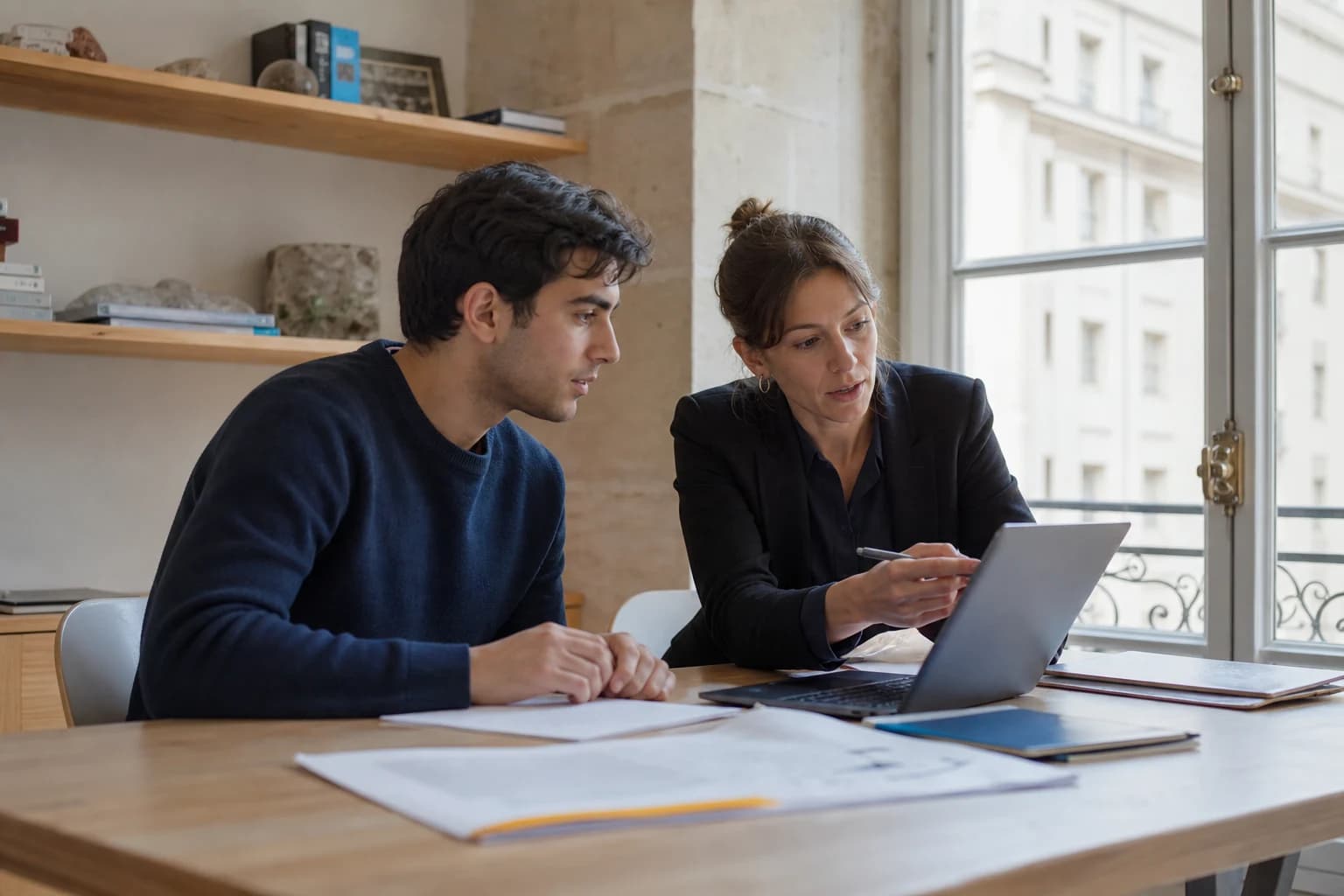 A university admissions advisor reviewing options with a prospective student